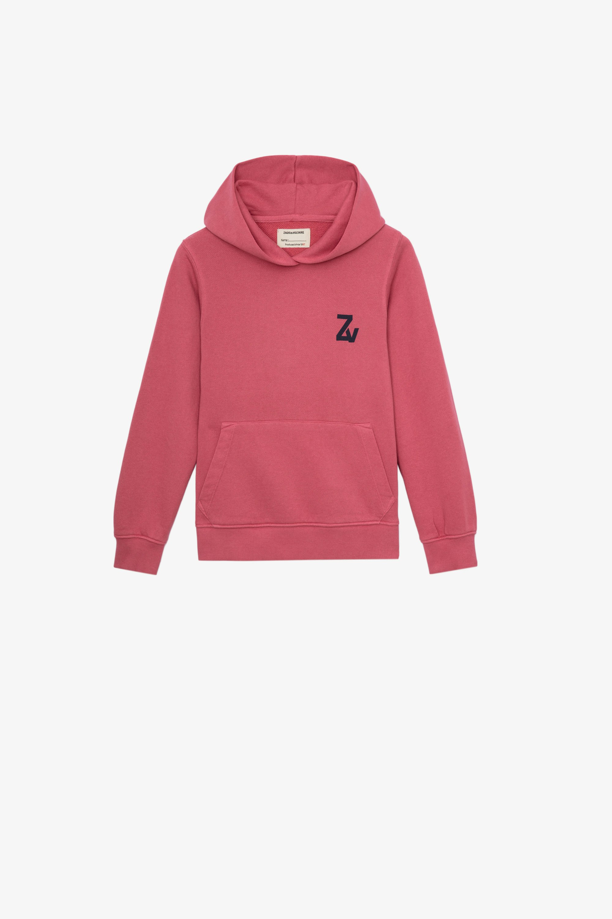Sanchi Children’s スウェット Children’s pink cotton hoodie with ZV signature and photo print on back 