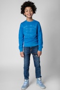 Felpa Simba Junior - Felpa in cotone blu con motivo Core Cho ricamato e stemma - Junior