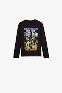 Camiseta Kita Infantil  - Camiseta negra de algodón de manga larga infantil con estampado fotográfico