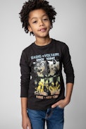 Camiseta Kita Infantil  - Camiseta negra de algodón de manga larga infantil con estampado fotográfico