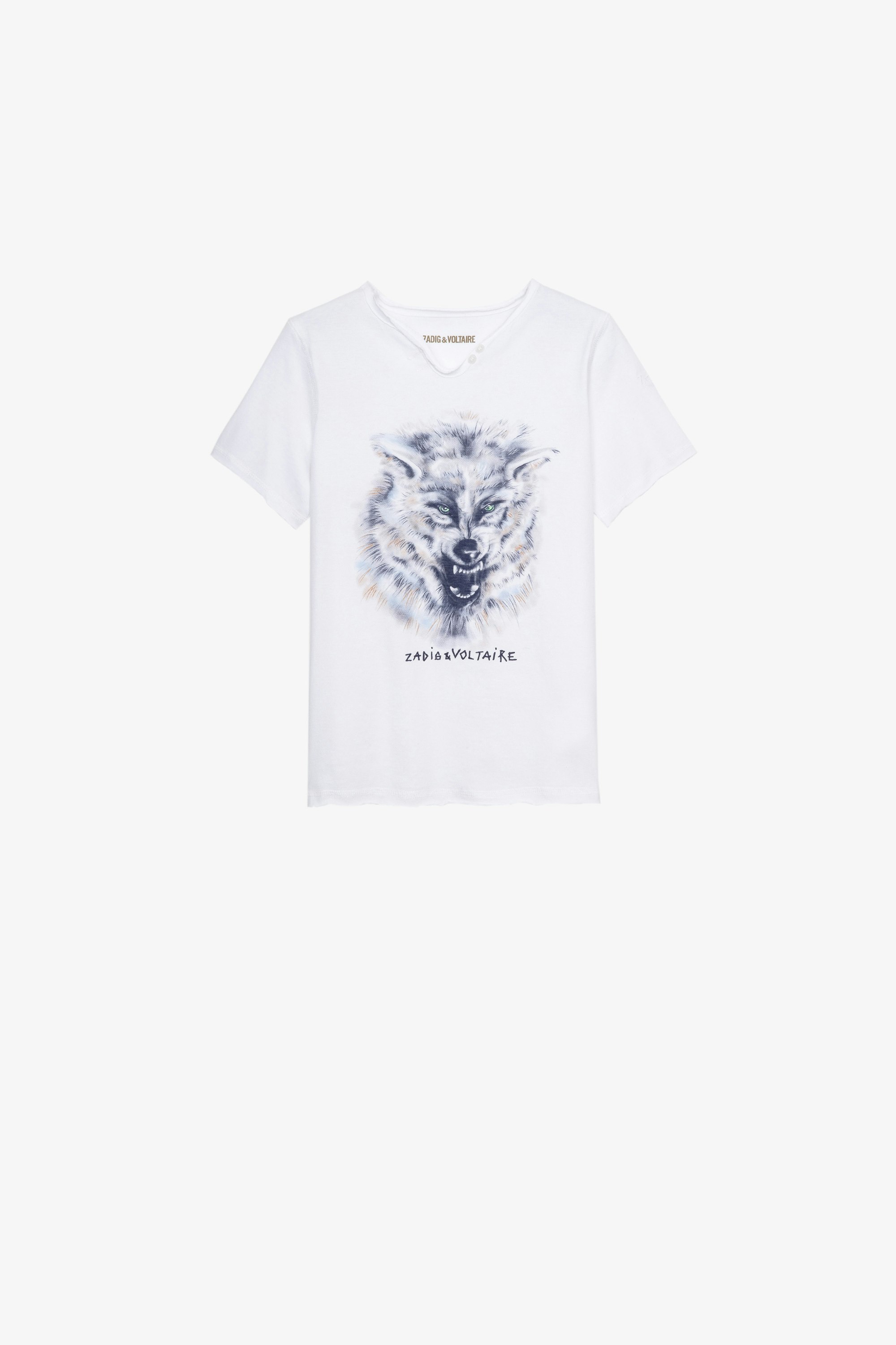 Boxer Children’s Ｔシャツ Children’s white cotton short-sleeve Henley T-shirt 