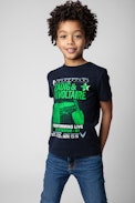 Camiseta Kita Infantil  - Camiseta azul marino de algodón de manga corta infantil con estampado característico