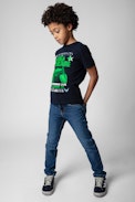 Camiseta Kita Infantil  - Camiseta azul marino de algodón de manga corta infantil con estampado característico