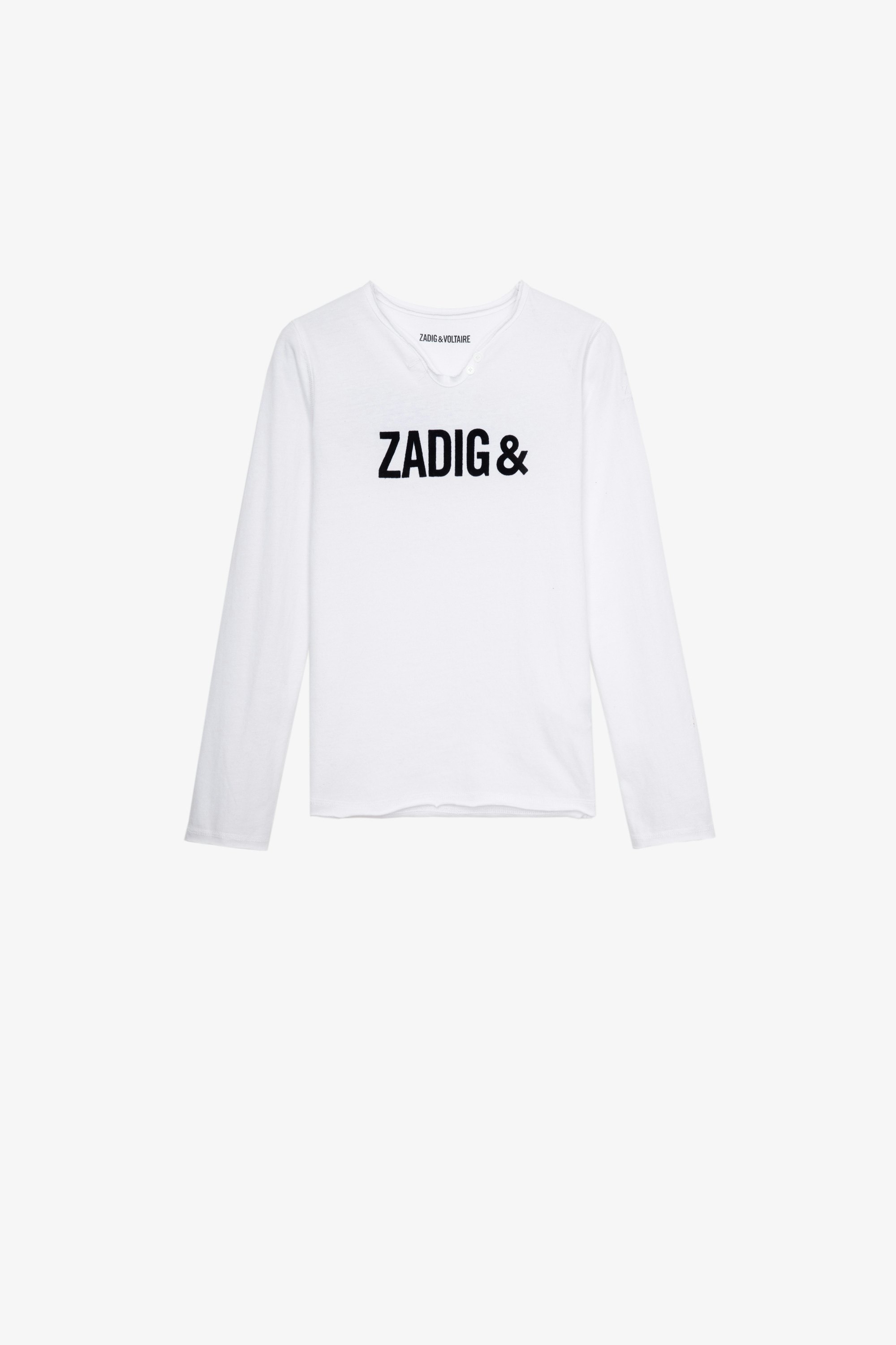 Boxer Children’s Ｔシャツ Children’s white cotton long-sleeve Henley T-shirt with “Zadig&Voltaire” signature print 