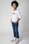 Boxer Children’s T-Shirt - Children’s white cotton long-sleeve Henley T-shirt with “Zadig&Voltaire” signature print