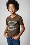 Boxer Children’s T-Shirt - Children’s khaki cotton short-sleeve Henley T-shirt with insignia print