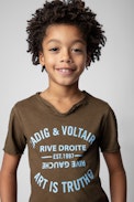 Boxer Children’s T-Shirt - Children’s khaki cotton short-sleeve Henley T-shirt with insignia print