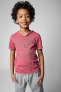 Boxer Children’s T-Shirt - Children’s pink cotton short-sleeve Henley T-shirt with insignia print