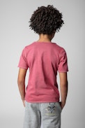 Boxer Children’s T-Shirt - Children’s pink cotton short-sleeve Henley T-shirt with insignia print