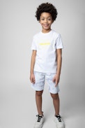 Kita Kids' T-shirt - White cotton short-sleeve T-shirt with yellow illustrations on the front and back