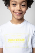 Kita Kids' T-shirt - White cotton short-sleeve T-shirt with yellow illustrations on the front and back