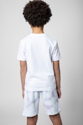 Kita Kids' T-shirt - White cotton short-sleeve T-shirt with yellow illustrations on the front and back