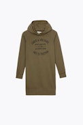 Blake Children’s Dress - Children’s khaki cotton hoodie dress with insignia print