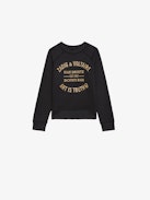 Sweatshirt Upper Fille - Sweatshirt molletonné en coton biologique noir à manches longues et broderie métallisée blason fille.