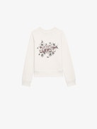 Girls' Upper Sweatshirt - Girls' long-sleeved light pink organic cotton fleece sweatshirt with metallic floral embroidery.