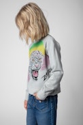Felpa Upper Junior  - Felpa multicolore in cotone grigio decorata con motivo giaguaro - Junior