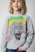 Felpa Upper Junior  - Felpa multicolore in cotone grigio decorata con motivo giaguaro - Junior