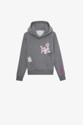 Spencer Children’s Sweatshirt - Children’s grey marl hoodie with contrasting Jormi street art motifs