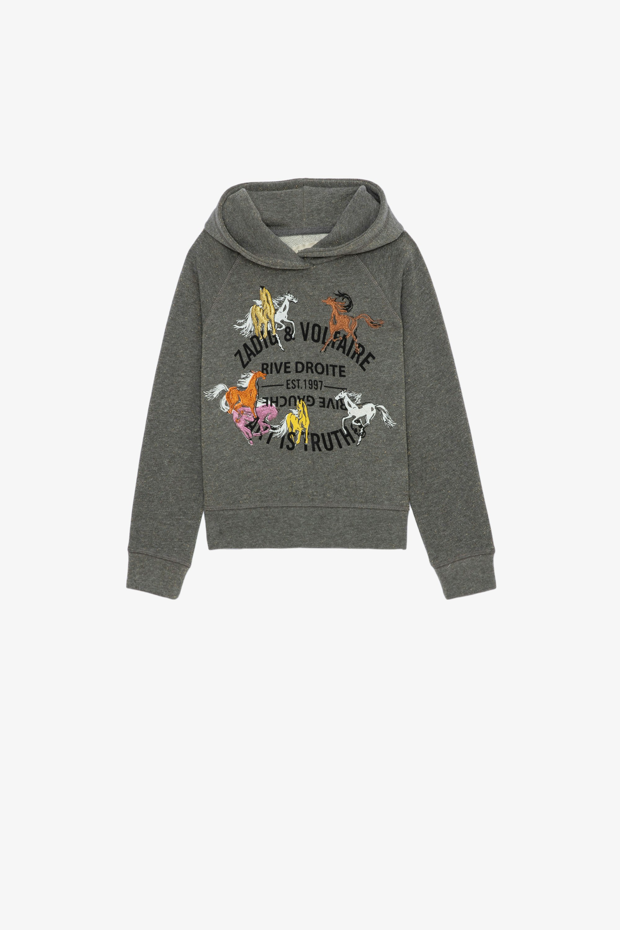Kinder-Sweatshirt Georgia Kinder-Kapuzensweatshirt aus grauer Baumwolle mit Wappen 