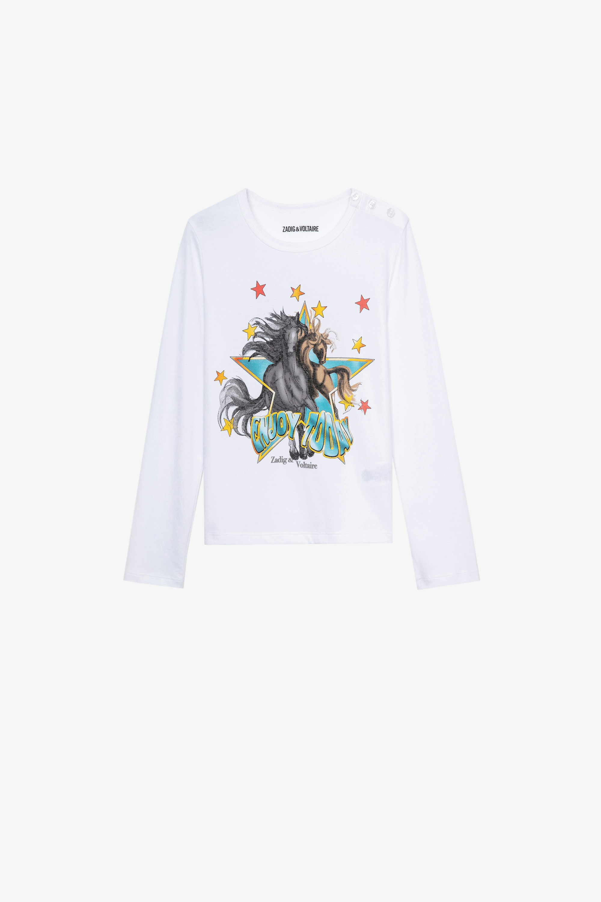 Anie Children’s トップス Children’s white long-sleeve cotton T-shirt featuring prints 