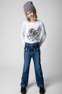 Anie Children’s Top - Children’s white long-sleeve cotton T-shirt featuring prints