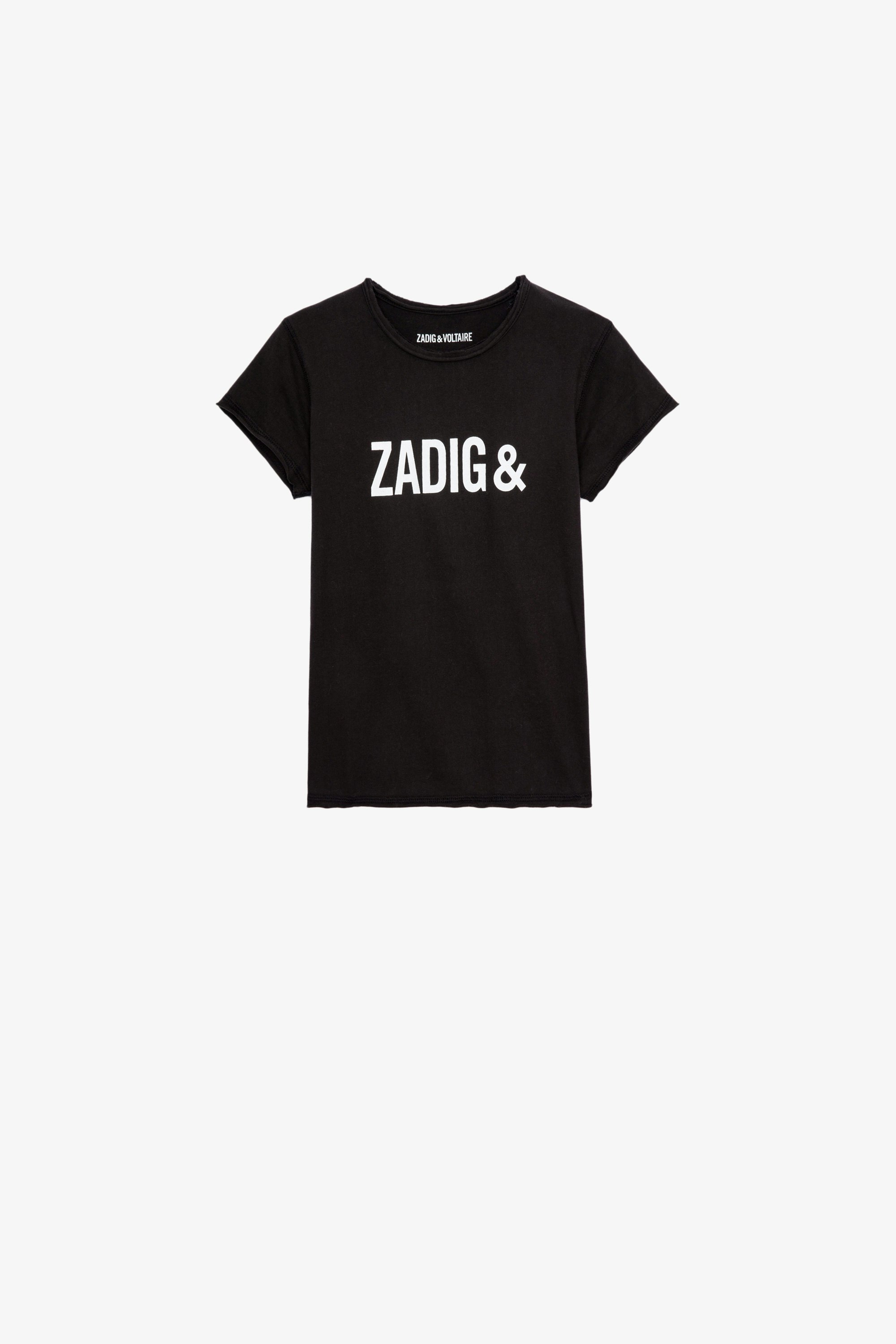 Kinder-T-Shirt Amber Kinder-T-Shirt mit kurzen Ärmeln aus schwarzer Baumwolle mit Signature-Print 