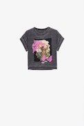 Chloe Children’s T-shirt - Children’s grey short-sleeve T-shirt with horse print