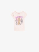 Girls' Boxo T-shirt - Girls' pale pink organic cotton mottled jersey Henley T-shirt with Concert prints and embroidery on the sleeve.