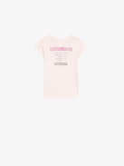 Girls' Boxo T-shirt - Girls' pale pink organic cotton mottled jersey Henley T-shirt with Concert prints and embroidery on the sleeve.