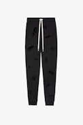 Jogginghose Capri - Schwarze Herren-Jogginghose aus Baumwoll-Molton mit aufgeflockten Motiven