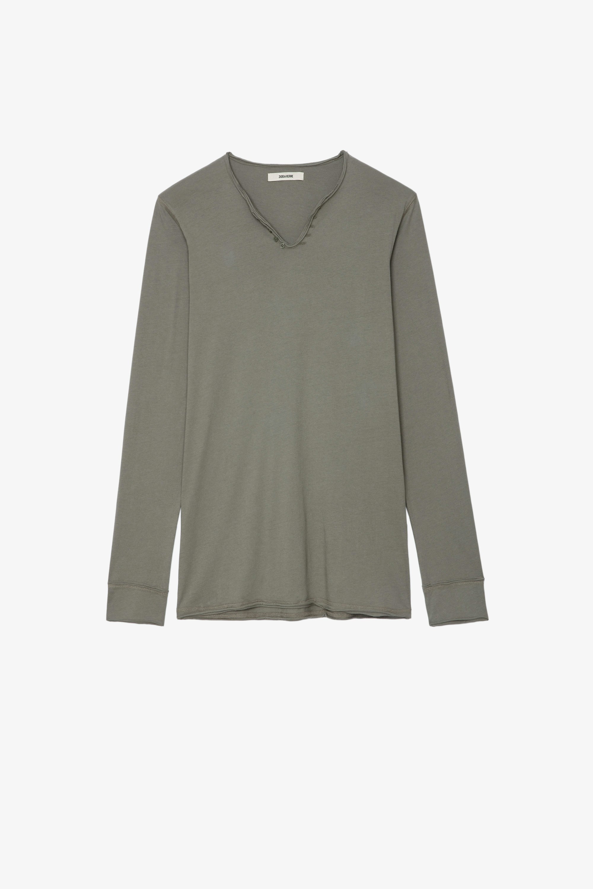 Monastir T-Shirt Men's long-sleeve T-shirt in green cotton and with Henley neckline