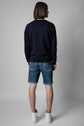 Sweatshirt Soft Arrow - Marineblaues Sweatshirt aus Baumwolle für Herren