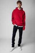 Sudadera Sanchi Photoprint - Sudadera de hombre de algodón rojo adornada con un estampado fotográfico en la espalda