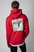 Sudadera Sanchi Photoprint - Sudadera de hombre de algodón rojo adornada con un estampado fotográfico en la espalda