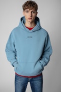 Sudadera Sanchi Photoprint - Sudadera de hombre de algodón azul celeste adornada con un estampado fotográfico en la espalda