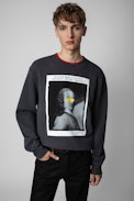 Sudadera Simba Photoprint Voltaire - Sudadera de hombre de algodón gris adornada con un estampado fotográfico en la parte delantera y trasera