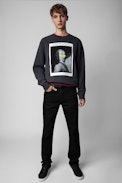 Sudadera Simba Photoprint Voltaire - Sudadera de hombre de algodón gris adornada con un estampado fotográfico en la parte delantera y trasera