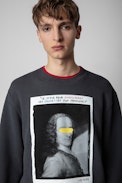 Sudadera Simba Photoprint Voltaire - Sudadera de hombre de algodón gris adornada con un estampado fotográfico en la parte delantera y trasera