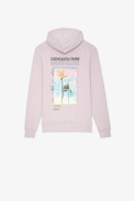Sudadera Sanchi - Sudadera de algodón color rosa pastel con capucha con estampado fotográfico de palmera en la espalda Hombre