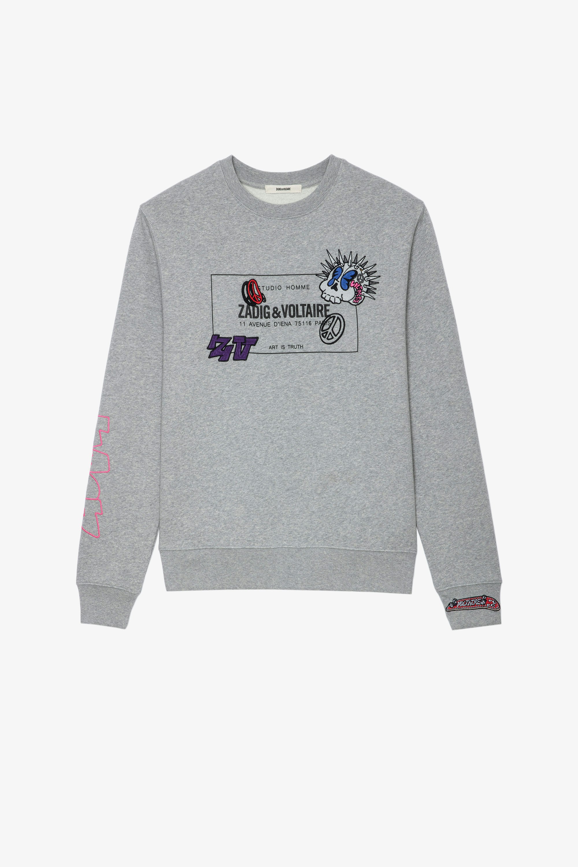 Simba Insignia Sweatshirt Men’s sweatshirt in grey marl cotton with the brand insignia and embroidered motifs