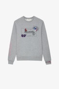 Felpa Simba Blason - Felpa in cotone grigio screziato con stemma della Maison e motivi ricamati - Uomo