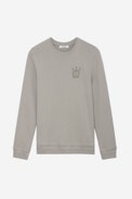 Felpa Stony - Felpa da uomo in cotone grigio chiaro felpato decorata con motivo Skull XO sul petto.