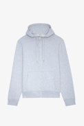 Sudadera Alex - Sudadera gris con capucha y cremallera con flechas en la espalda para hombre.