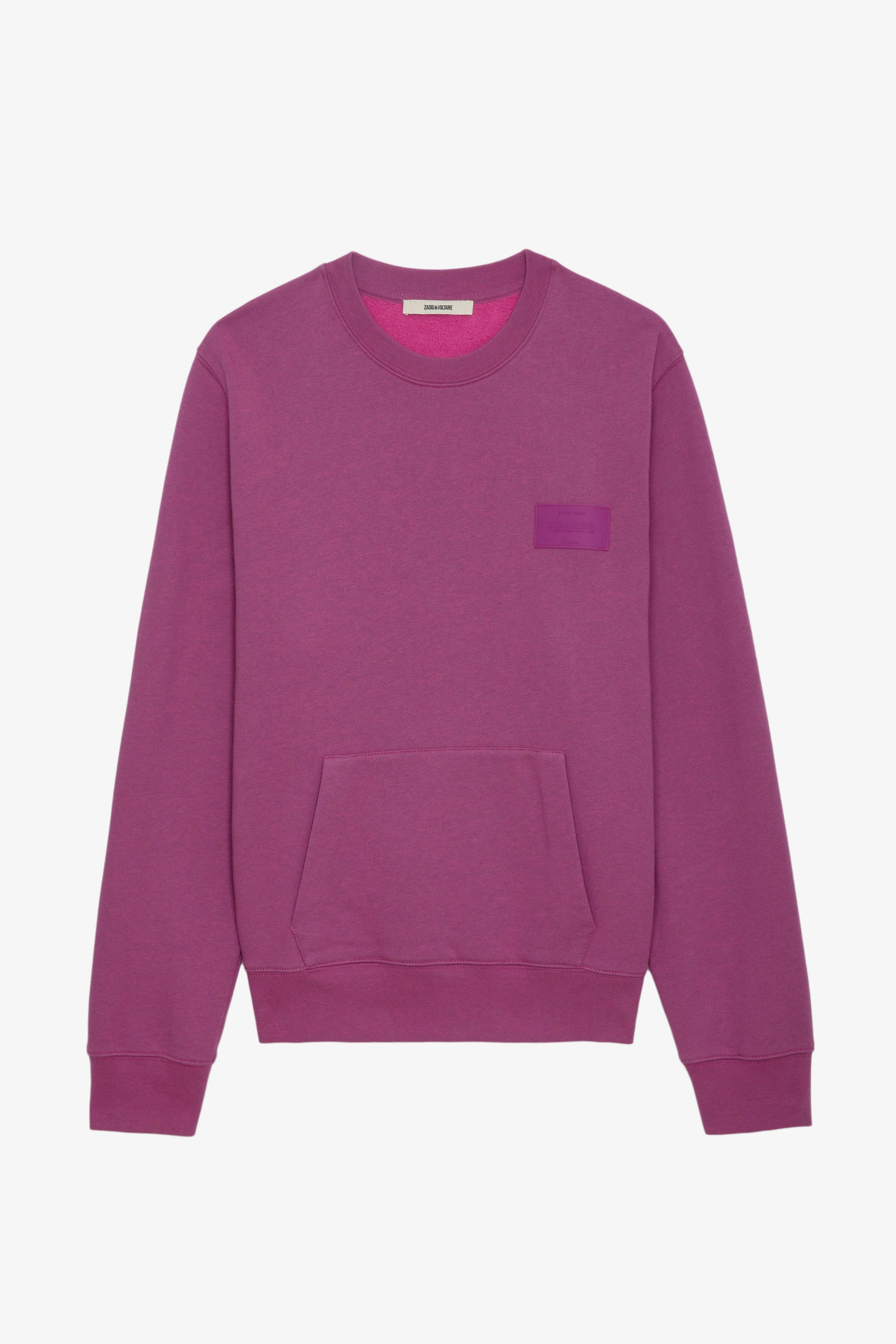 Aime Sweatshirt - Fuchsia long-sleeved round-neck sweatshirt with patch on the chest.