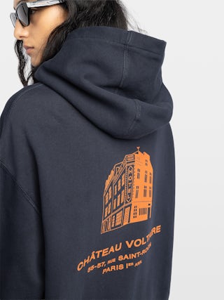 Sacha Sweatshirt - Unisex hooded sweatshirt with Chateau Voltaire design on back.