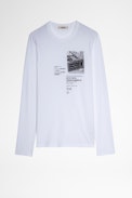 Hector T-Shirt - Men's long-sleeved t-shirt in white cotton with text and photo print