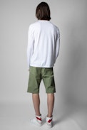 Hector T-Shirt - Men's long-sleeved t-shirt in white cotton with text and photo print