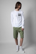 Hector T-Shirt - Men's long-sleeved t-shirt in white cotton with text and photo print