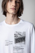 Hector T-Shirt - Men's long-sleeved t-shirt in white cotton with text and photo print