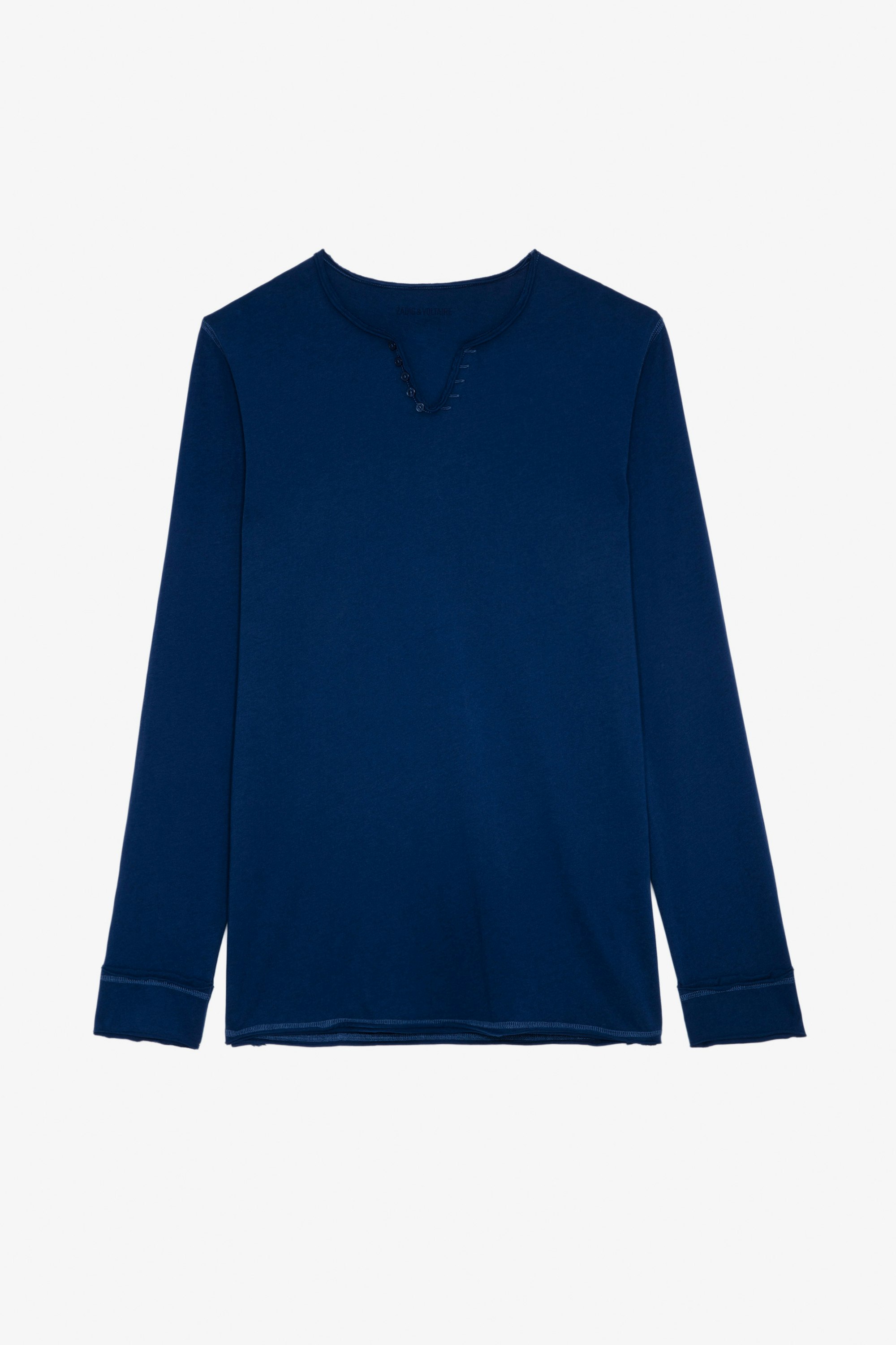Monastir T-shirt - Men’s royal blue cotton long-sleeved Henley T-shirt.